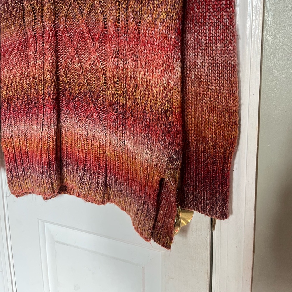 prAna Sweater Red Orange Stripe Leisel Side Slit Autumn Boyfriend S b3 - Picture 2 of 6